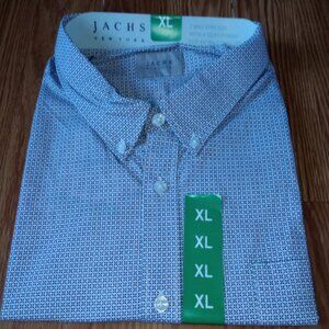 NWT JACHS New York Men’s Dress Shirt XL White Geo Print Short Sleeve Casual